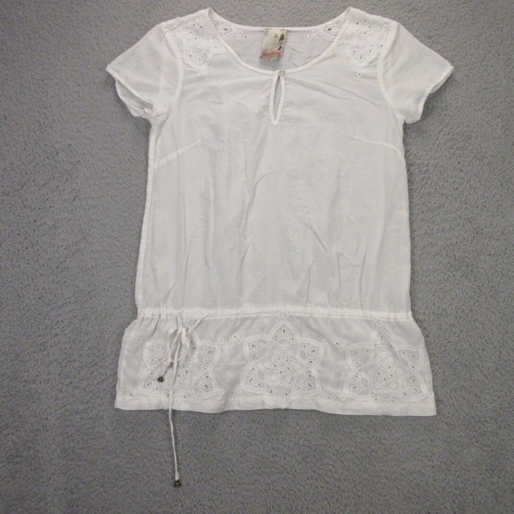 Da Nang Womens Embroidered Top Blouse size XS Silk Cotton Lace Y2K 2000s